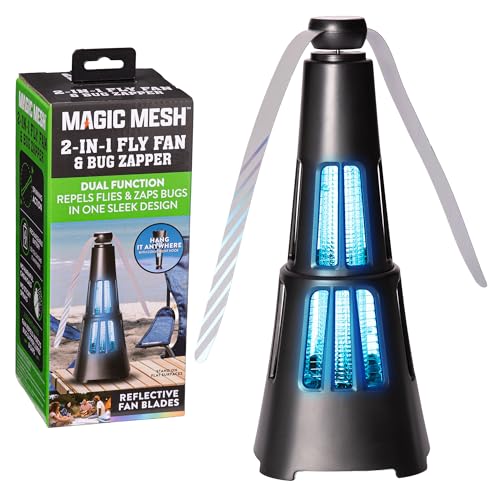 Magic Mesh 2-in-1 Fly Fan & Mosquito Zapper | Rechargeable Electric Outdoor & Indoor Pest Swatter & Trap Tool for Killing Bugs Insects & More for Patios Camping Cookouts & Yards | Up to 2800V