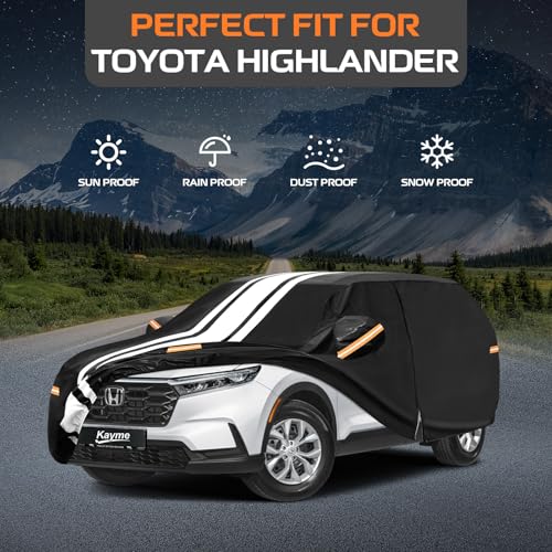 Image of Kayme Heavy Duty Car Cover Custom Fit for Toyota Highlander (2000-2026) | Waterproof All Weather for Automobiles, Gift with Tape /Towel /Bag, Outdoor Full Exterior Cover Rain Snow Sun UV Protection.