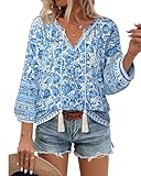 Fall-Ready Boho Elegance: Boho tops for women - Get a standout boho vibe with our bright floral print on this flowy blouse! These womens tops lively colors and bohemian pattern give you that beautiful feeling, turning heads and adding a pop of excite...