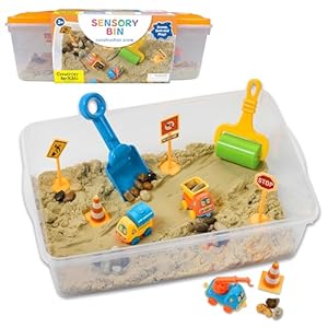Creativity for Kids Sensory Bin: Construction Zone Playset – Preschool Learning Activities, Excavator Toys for Boys Ages 3-5+, Outdoor Toys and Gifts for Kids