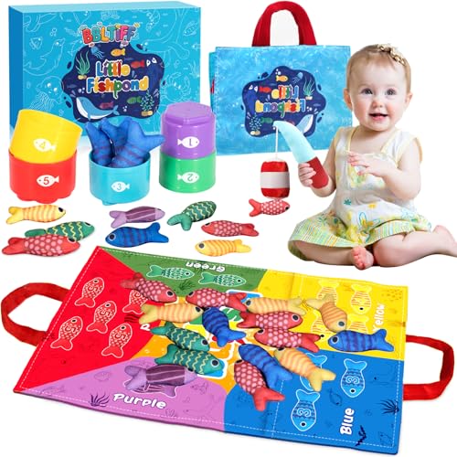 BBLTIFF Jouet pour Bébé 1 2 3 Ans, 22 Pièces Montessori Pêche a La Ligne Jeux pour Enfant 1 2 3 Ans, Peche a La Ligne Enfant, Jeux Montessori 1 an, Cadeaux Educatif pour Fille Garcon 1-3 Ans