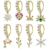 6ixGosh Piercing de nariz para mujer, piercing para tabique, nariz, cartílago, circonita cúbica, flor, hoja, estrella, mariposa, daith, tragus, hélice, labio, plata, oro, oro rosa, Cobre, Circonia