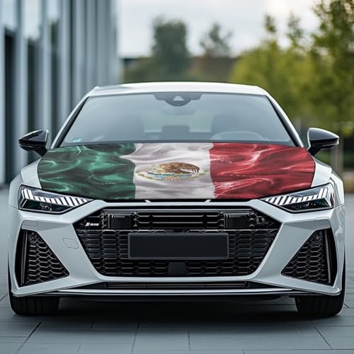 Image of Renewold Mexican Flag Aesthetics Car Hood Cover Protector Hood Covers for Cars Indoor Outdoor Festival Decor Wrap Blanket Women Men Automotive Exterior Accessories