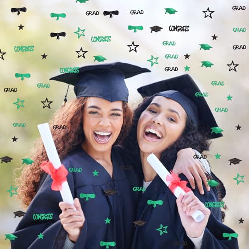 Image of Green and Black Graduation Confetti 2026, 1000 Pcs Congrats Grad Confetti Class of 2026 Party Table Centerpiece for Graduation Party Decorations