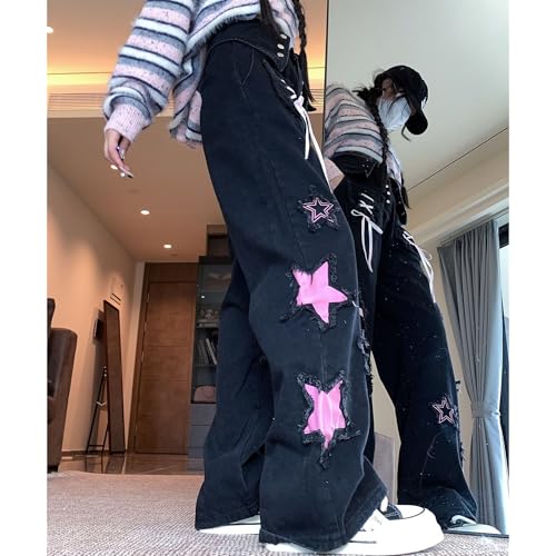 MEINVQIAOTI Hip Hop Y2k Trendy Star Embroidery Streamer Cargo Pants for Women Harajuku Punk Goth Pants Women's Cargo Jeans3