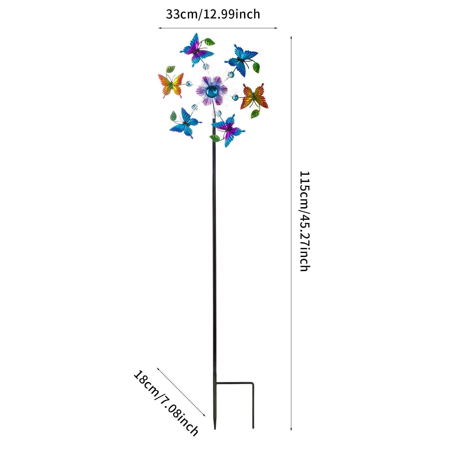 Girandole a vento da giardino a forma di farfalla, 111,8 cm, in metallo, con paletti cinetici, decorazioni artistiche per patio, prato e giardino