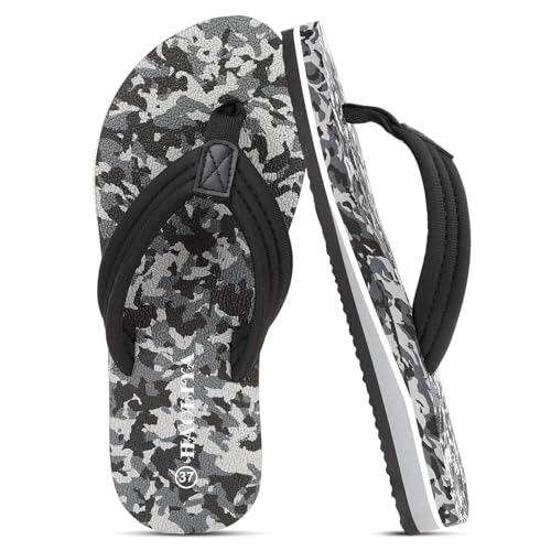 HAOLIRA Flip Flops for Women with Arch Support Comfortable Walking Thong Sandals Ladies Lightweight Ultra Soft Cushion Footbed Slip On Quick Dry for Summer Beach (Camouflage Black 39/US 8)