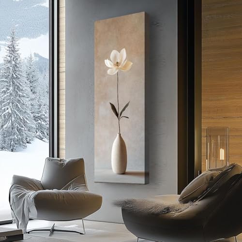 CAOXTART Cuadro floral minimalista para pared   Lienzo vertical vintage de gran formato para la decoración del dormitorio o la sala de estar (20x60cm/sin marco)