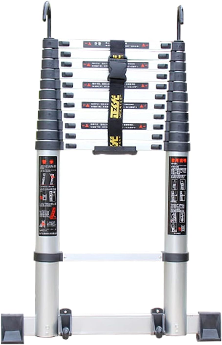 Heavy Duty Aluminum Extension Ladder Foldable with Stabilizer Bar Safe Outdoor Climbing Adjustable Height Lightweight Portable Ladder for Home and Work Use