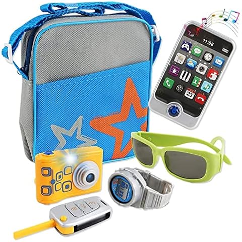 deAO Shoulder Bag Set Phone, Camera and Travel Accessories with Light and Sound Features Included - Pretend Play for Kids Cover