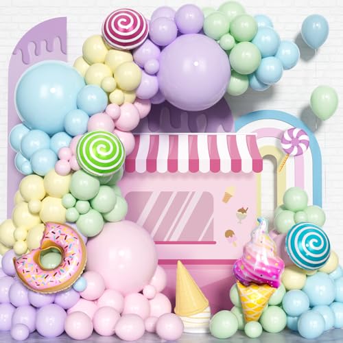 Kit Arc Guirlande Ballons Donut, 151pcs Kit d'Arc Ballons Macaron Pastel, Ballons En Latex Bleu...
