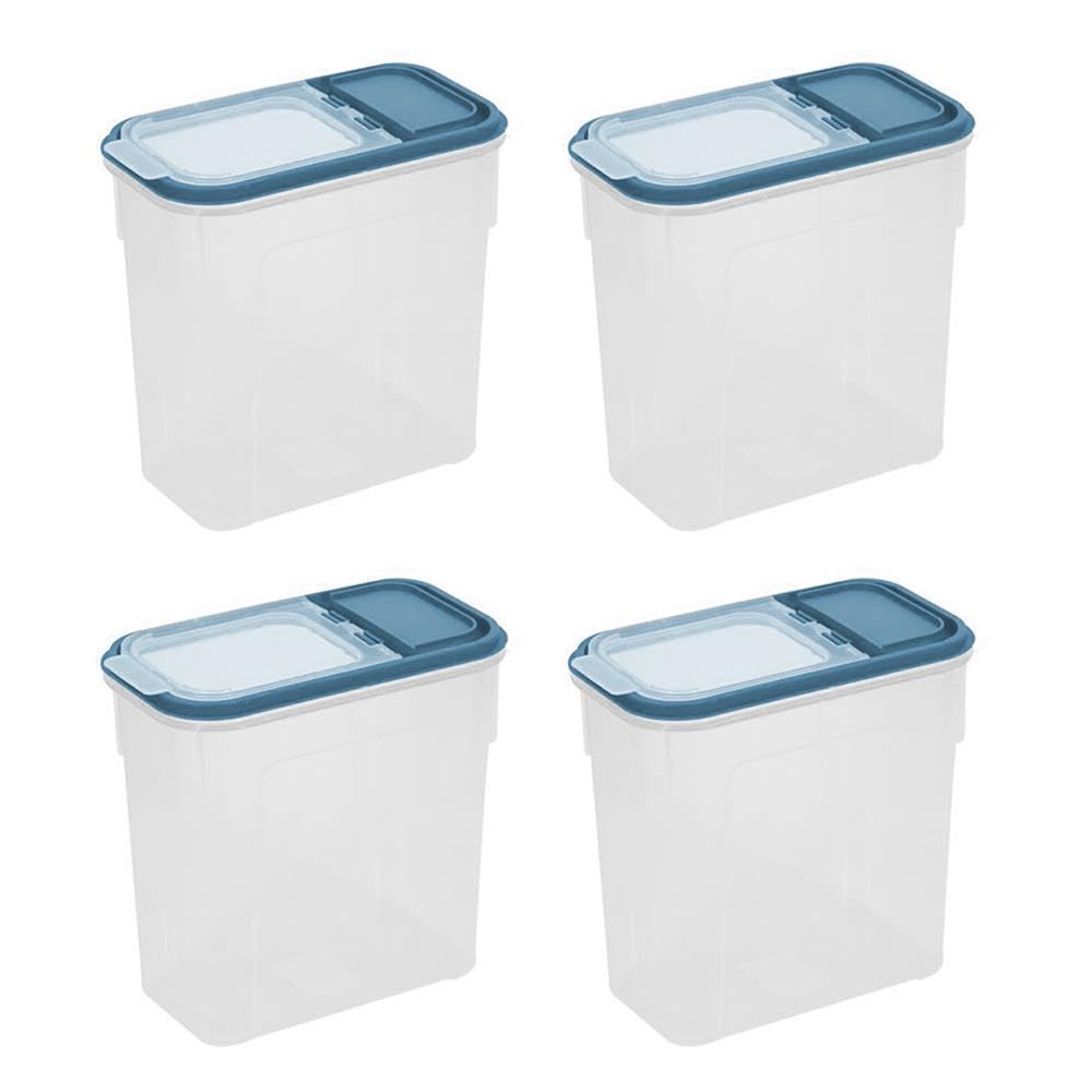 Yöl Blue Pack Of 4 Pack Of 4 Blue Dry Food Storage - 2 Litre Clear Plastic Containers - Kitchenware Pasta Cereal Rice Flour Sugar - Flip Top Secure Clip Lid Pouring Spout