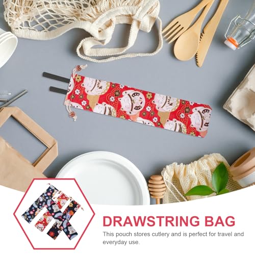 ULDIGI 4個 和風巾着箸袋点 軽量コンパクトなカトラリー収納バッグ 式箸スプーンストロー用 でアウトドア 旅行に