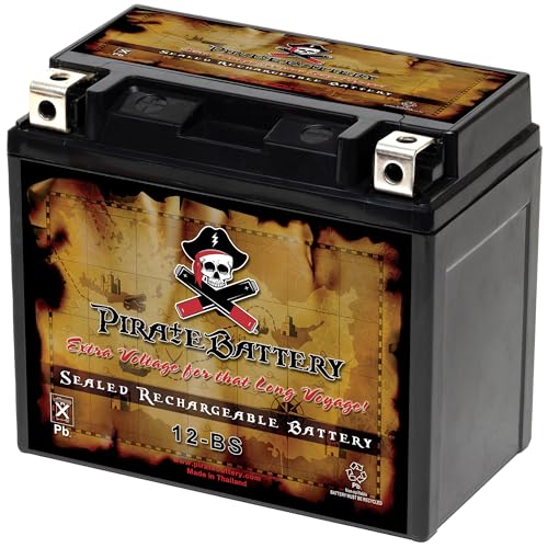 Image of Pirate Battery YTX12-BS Maintenance Free Replacement Battery for ATV, Motorcycle, Scooter, and UTV: 12 Volts, 1.2 Amps, 10Ah, Nut and Bolt (T3) Terminal