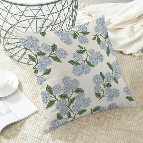Image of AEIOAE Spring Pillow Covers 20x20 Inch Set of 2, Green Blue Hydrangea Flower Throw Pillows Case,Floral Summer Outdoor Seasonal Decorative Farmhouse Decor Cushion Covers for Home Sofa Bed Couch