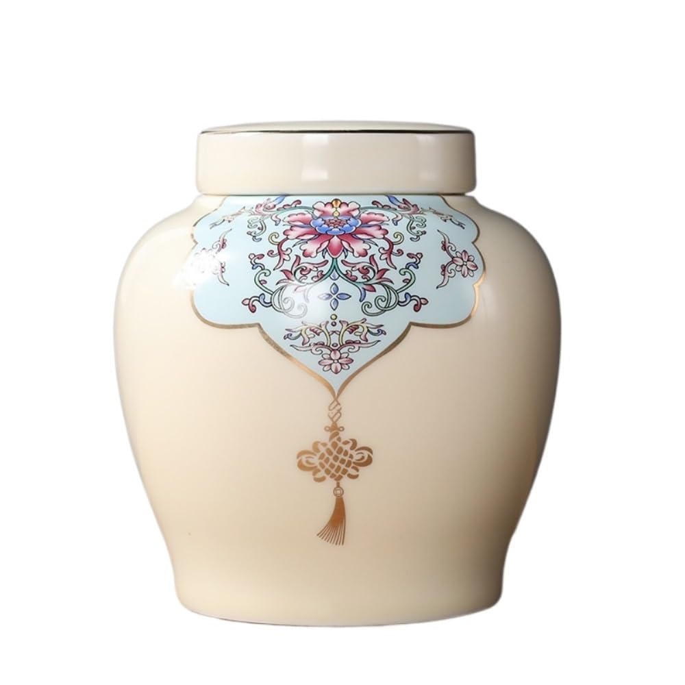 Contenitore per Il tè in Ceramica, Creativo, colorato, in Ceramica, con Coperchio, in Ceramica, sigillato, retrò, Set da tè Cinese, Barattolo Singolo per Il tè (C, Medio)