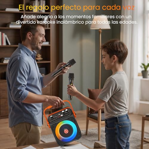HWWR Karaoke Maschine Karaoke Anlage mit 2 Mikrofonen für Erwachsene & Kinder Bluetooth Lautsprecher mit Vorverstärker für Mikrofone, Tragbare Bluetooth Party Karaoke Box - Geschenk