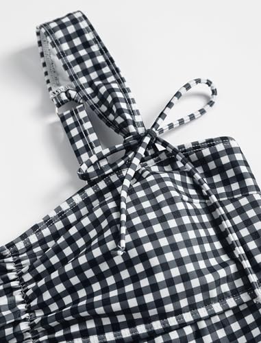 ZAFUL Women's Gingham Ruched Bowknot Decor Cinched Back Tankini Set Tummy Control 2 Piece Bikini Swimsuits4