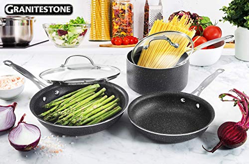 Granitestone Original 5-Piece Nonstick Cookware Set, Scratch-Resistant Pots And Pans, Granite-Coated Anodized Aluminum, Dishwasher-Safe, Pfoa-Free Kitchenware As Seen On Tv #TOP1