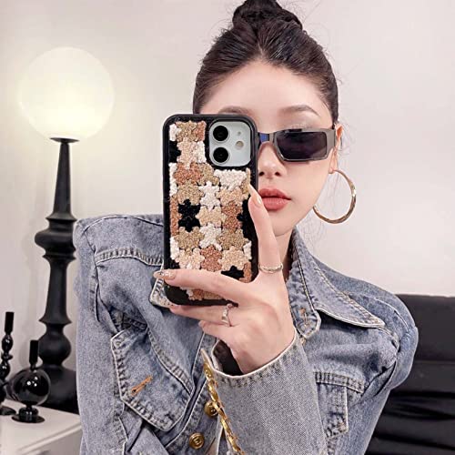 Tewwsdi Brown Checkered Phone Case Compatible With Iphone 12 And Iphone 12 Pro,Cute Aesthetic Furry Jigsaw Puzzle Soft Carpet Case For Iphone 12/12 Pro Fluffy Girls Women(Puzzle) #TOP3