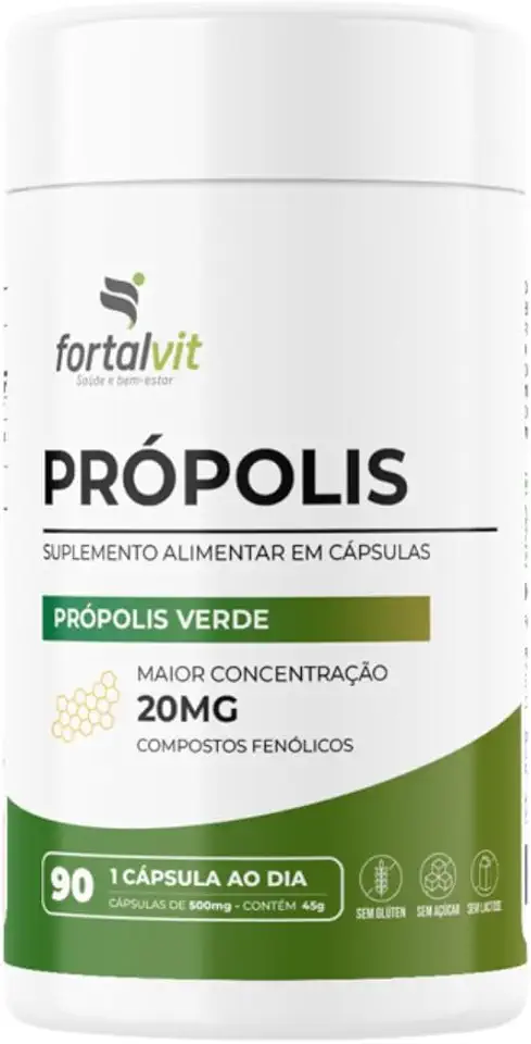 Própolis Verde - 90 Cápsulas, Alta Concentração: 20mg de Compostos Fenólicos, Longa Duração: 3 Meses de Uso, Fortalvit
