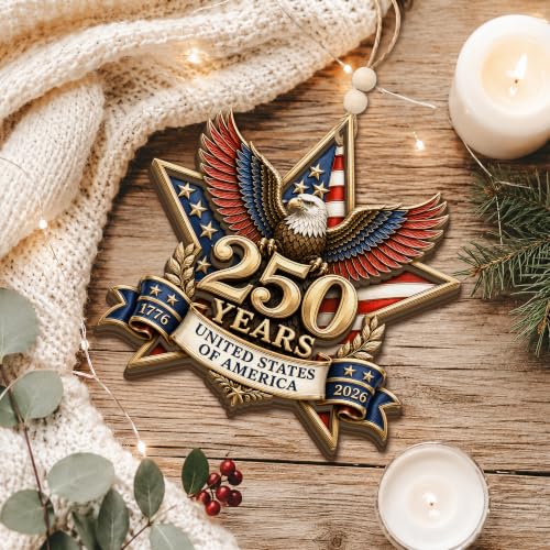 250 Years United States of America Ornament 2026 - Patriotic Bald Eagle Double Layer Wooden Hanging Christmas Tree - American Pride Gift for Veteran, Military Family, Patriot, History Buff, Collector - Image 3