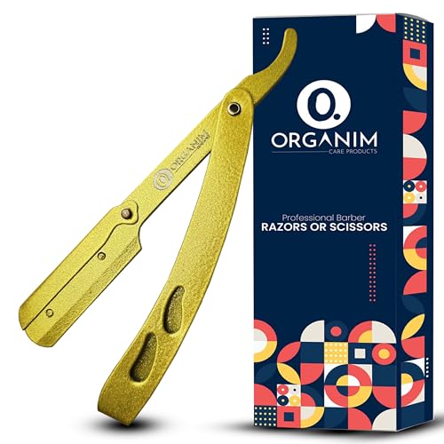 Image of ORGANIM Barber Shaving Ustra for Men | Professional Stainless Steel Foldable Straight Razor | Salon-Style Manual Beard Trimming & Shaving Ustra (Gold Finish)