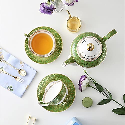 SGSG Juego de platillos y Tazas de café de cerámica Verde, Juego de té de la Tarde Europeo, Tazas de Tetera Hechas a… - Imagen 3