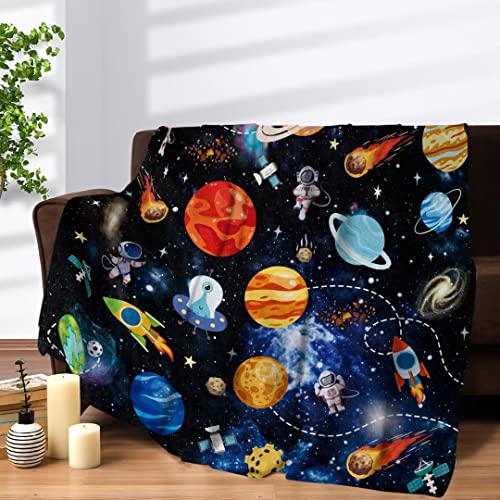 Kuscheldecke Flauschig Weltraum Jungen Kinder, Weich Warm Weltraum Astronaut Flanell Fleecedecke Decke, Plüsch Kuscheldecke Rakete Planet Wohndecke...