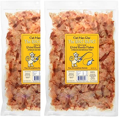 Cat-Man-Doo Extra Large Dried Bonito Flakes Treats for Dogs & Cats - All Natural High Protein Flakes - 4oz Bag (2 Pack)