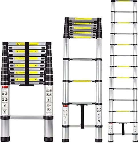 KriShyam 3.8 m/12.5 ft Aluminum Telescopic Extension Ladder for Outdoor Indoor Use,12 Steps Multipurpose Ladder with 150kg (330 ibs) Capacity