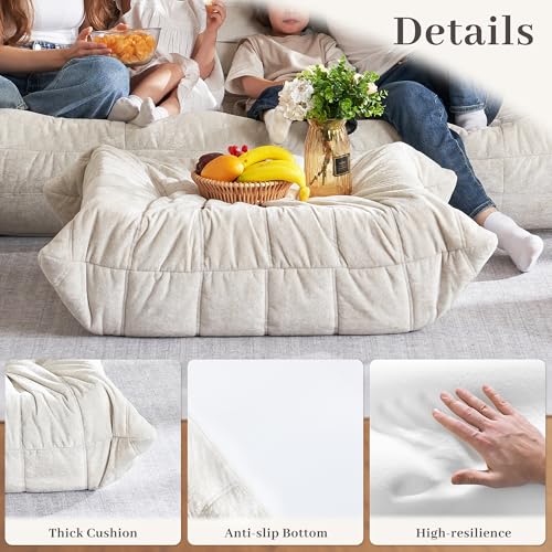 Image of HABUTWAY Bean Bag Ottoman,Memory Foam Foot Rest,Ottoman,Beige | Fireside Chair Ottoman,Memory Foam Lazy Bean Bag Sofa for Living Room,Bedroom,Dorm,Office