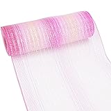 MEEDEE Pink Mesh Deco Poly Mesh Ribbon Pink White 2 Color and White Metallic Mesh Rolls for Wreaths,...