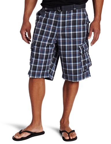 Calvin Klein Jeans Men's Film Plaid Cargo Short, Dark Navy, 34