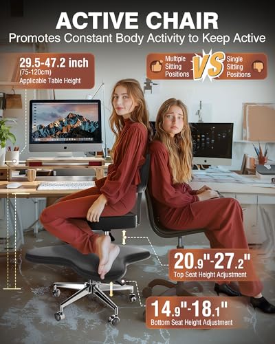 Image of PYY ADHD Chairs for Adults - Meditation Cross Legged Office Chair with Wheels, Ergonomic Fidget Squatting Kneeling Chair with Lumbar Back Support Adjustable Height for Home Office