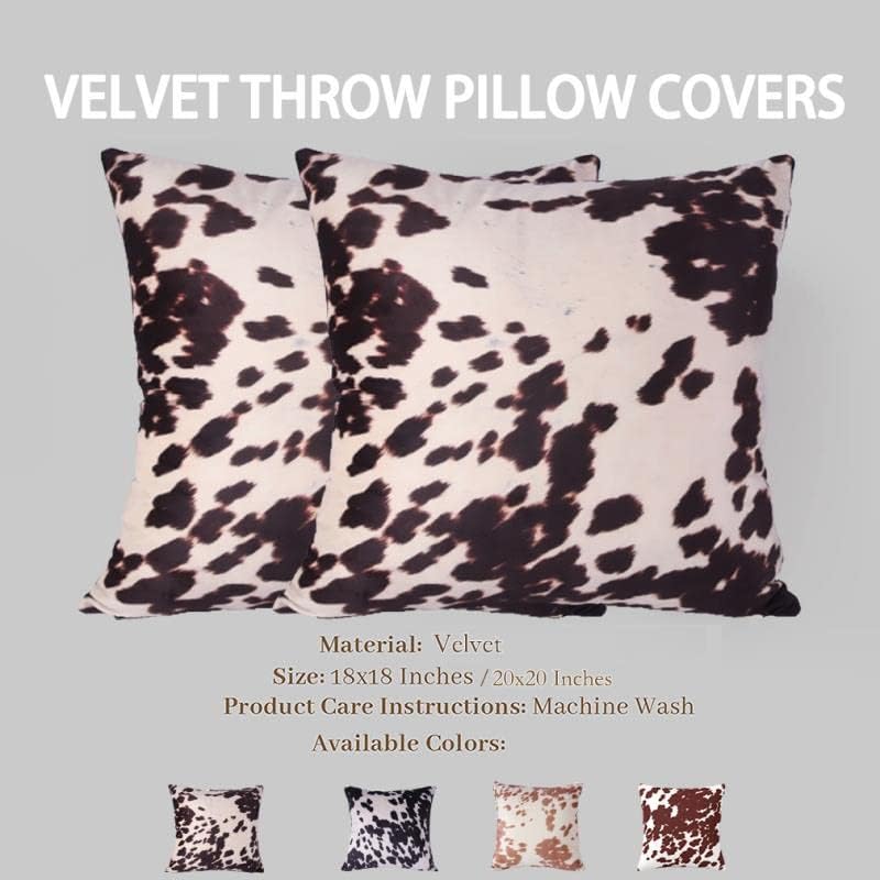 Miniatura 5 de Entua Fundas de Cojines Decorativos de Terciopelo, Funda de Cojín Cuadrada Decorativa Marrón, Estampado Animal de Piel de Vaca Suave y Lujosa para