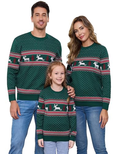 Ouansyltg Christmas Sweater Family Couple Xmas Sweater Reindeer Snowflake Long Sleeve Holiday Xmas Knitted Pullover