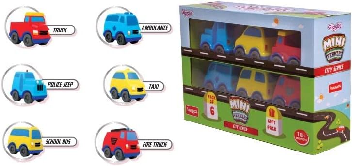 Funskool Giggles - Mini Vehicles City Series,Push and go Multicolor,Combo Pack,Gift Set, for 18 Months and Above.
