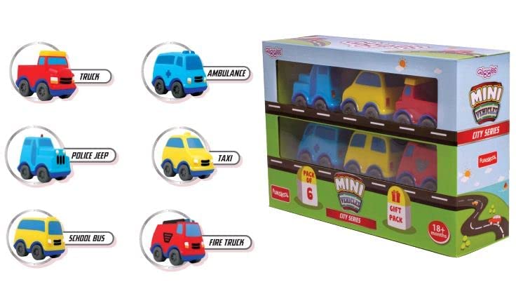 Funskool Giggles - Mini Vehicles City Series,Push and go Multicolor,Combo Pack,Gift Set, for 18 Months and Above.
