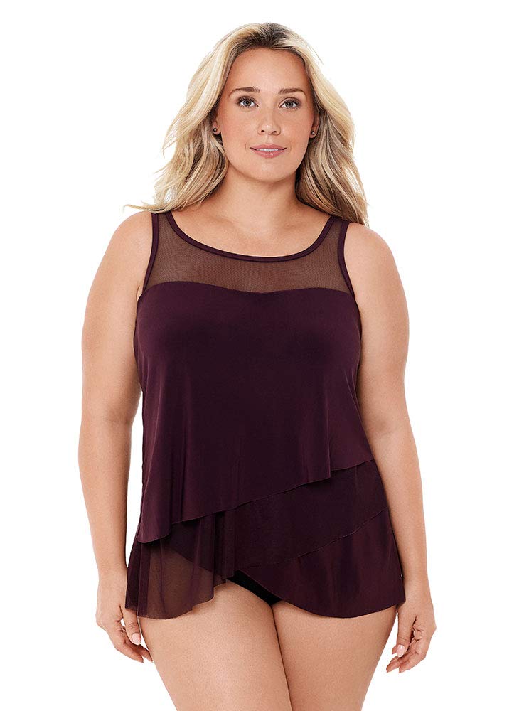 Miraclesuit Women's Swimwear Plus Size Illusionist Mirage Underwire Bra High Neckline Tankini Bathin