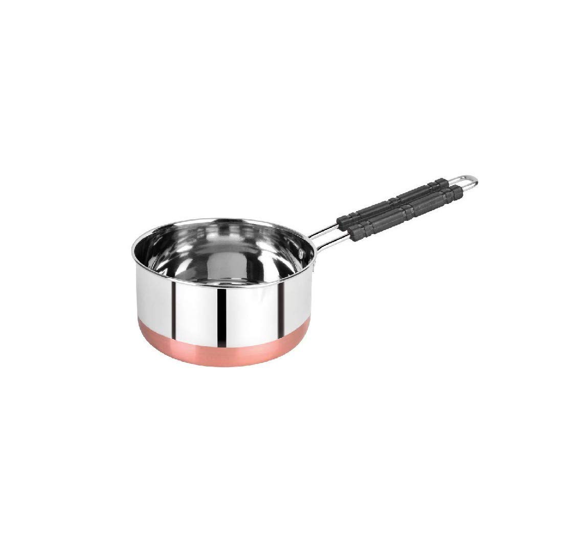 Girgit Stainless Steel Copper Coated Copper Bottom Flat Stove Bottom Sauce & Milk Pan Tea & Coffee Pot tapeli patila (1, 1 LTR)