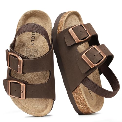 ODOLY Boys Girls Cork Footbed Slide Sandals Non-Slip Summer Sandals with Adjustable Buckle for Toddler/Little/Big Kid Brown 26 (Toddler 9-9.5)