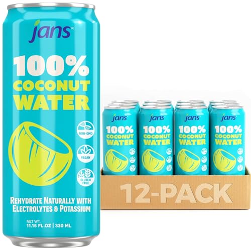 Image of Jans 100% Coconut Water No Added Sugar 11.15oz (Pack of 12) Pure Coconut Refreshment, Vegan, Gluten-Free, Hydration with Electrolytes