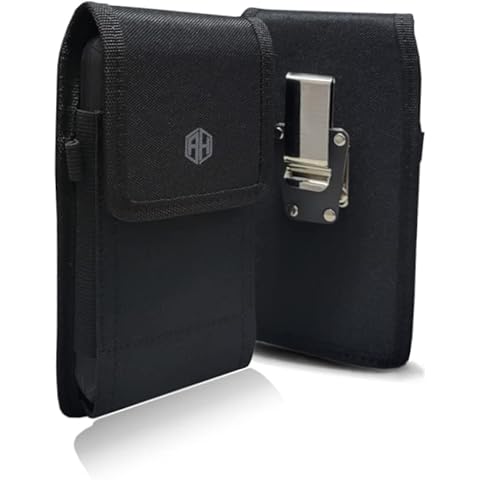 AH Premium Rotating Nylon Canvas Phone Holster Holder, Phone Belt Pouch Swivel Clip Phone Holster for Android Moto Samsung LG Google iPhone 11 (5.8”), iPhone 13, iPhone i14 Fits Thick Case (Small) Cover