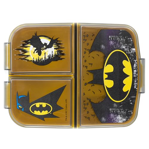 STOR Batman Kinder Brotdose mit 3 Fächern 2156ml - BPA-freie Lunchbox Sandwichbox für Schule und Kindergarten