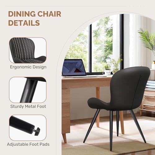Daluvenix Dining Chairs Set of 4,Modern Fabric Dining Chairs Featuring Ergonomic Backrests, Thickly Padded Cushions, and Sturdy Metal Legs, Suitable for Kitchen, Living Room, and Bedroom,Black - 3