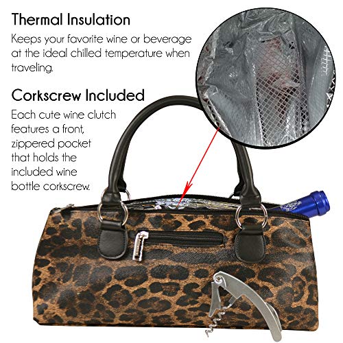 Image of Primeware Wine Clutch Bag (Thermal Insulated) Trendy Women's Carry Tote | Holds Red & White 750mL Bottles | Trendy Fashion | Incl. Portable Waiter-Style Corkscrew (Cougar)