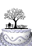 Meijiafei Cherry Blossom Tree The Bride and Groom Sit in Chair Script Mr&Mrs Wedding Cake Topper