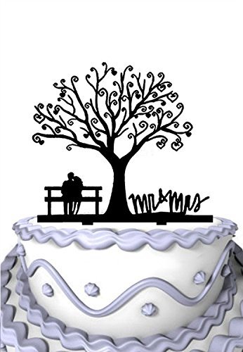 Meijiafei Cherry Blossom Tree The Bride And Groom Sit In Chair Script Mr&Mrs Wedding Cake Topper #TOP19