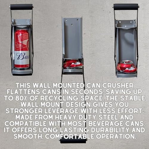 Heavy-Duty 500ml/16oz Can Crusher & Bottle Opener | Wall-Mounted 2-in-1 Recycling Tool Crushes Beer, Lager & Soft Drink Cans - Image 4